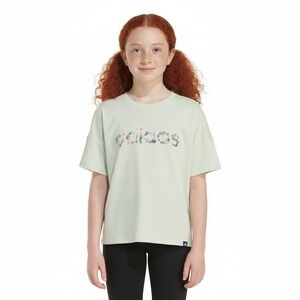 adidas Girls' Large Printed Loose Pale Green Box Cotton T-shirt Floral Pattern